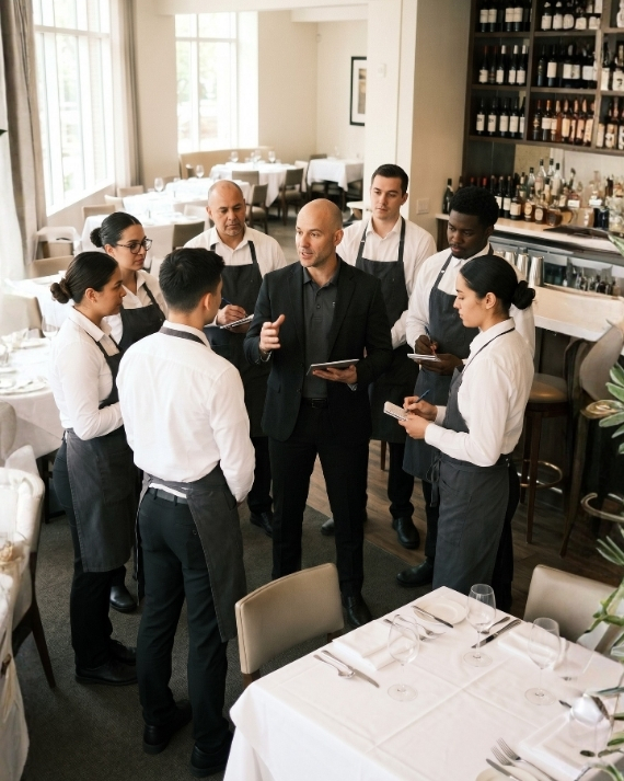 Coaching & mentorship — team coaching session in a venue